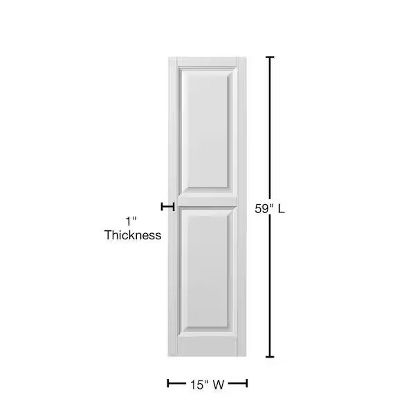 Raised Panel Polypropylene Shutters Pair in White, 14.56 in. x 58.81 in.