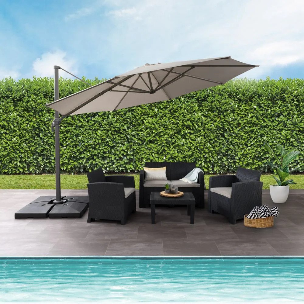 Corliving 11.5 ft. UV Resistant Deluxe Offset Sand Grey Patio Umbrella, Base not Included