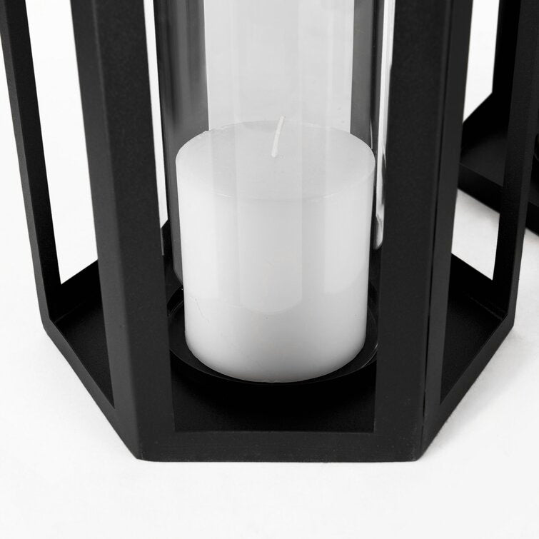 2 Piece Glass Tabletop Lantern Set with Candle Included