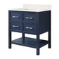 30-inch 2-Drawer Bathroom Vanity, Navy Blue with White Engineered Marble Top
