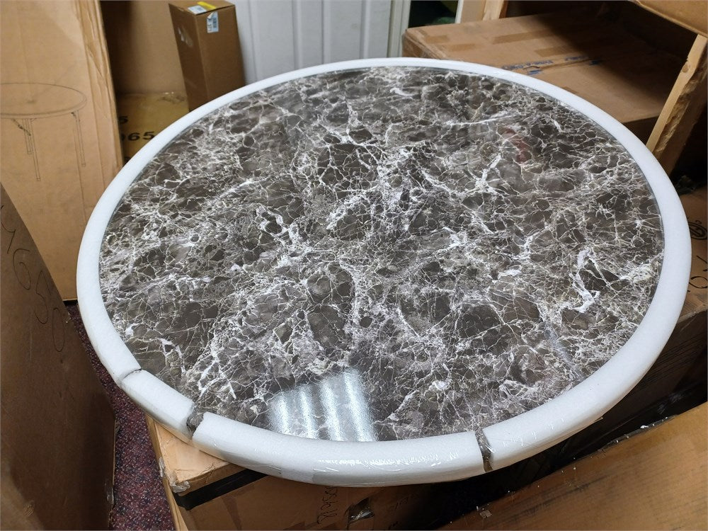 Priyas Home Goods 24" Round Table Top Gray Marble Laminate 42" W x 42" L
