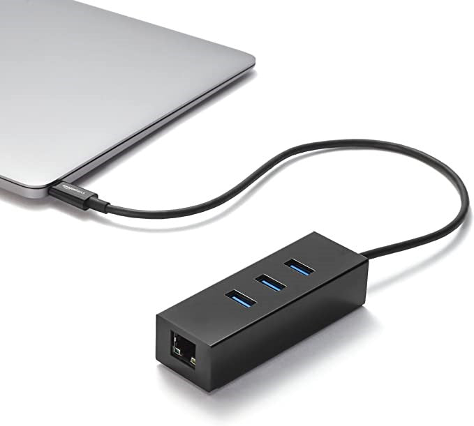 USB 3.1 Type-C to 3 Port USB Hub with Ethernet Adapter - Black