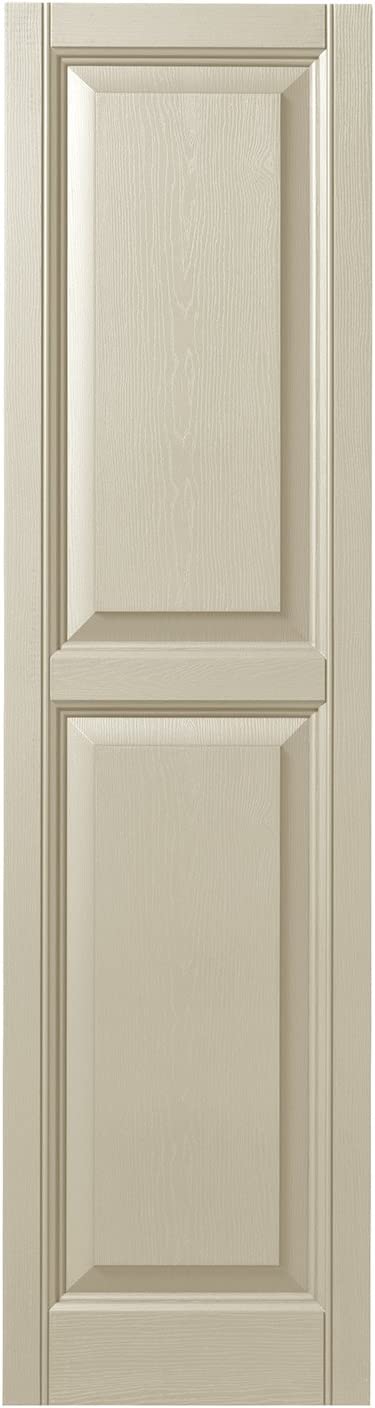 Raised Panel Polypropylene Shutters Pair in Pebblestone Clay, 14.56 in. x 62.75 in.