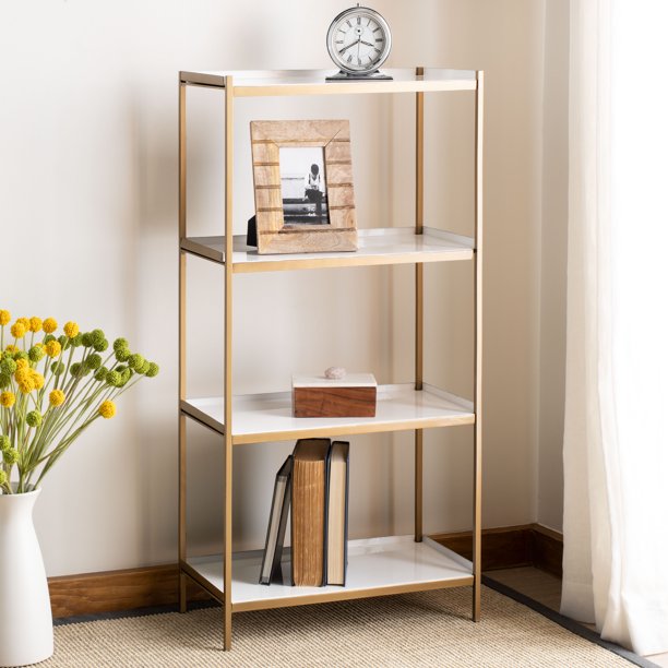 Safavieh Home Daniella Contemporary White and Brass 4-Tier Etagere Bookshelf