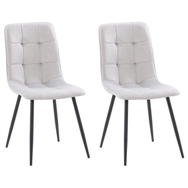 Corliving Nash Velvet Side Chair With Black Legs, Light Grey (Set of 2)