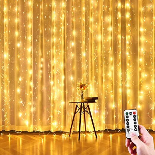 Curtain String Lights Indoor, 300 LED Twinkle Lights with Remote Timer USB Power 8 Modes