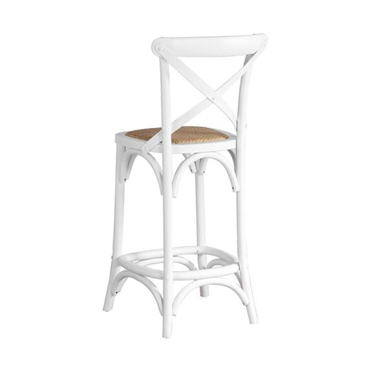 Mavery Ivory Cross Back Wood Counter Stool with Woven Rattan Seat 1 Counter stool