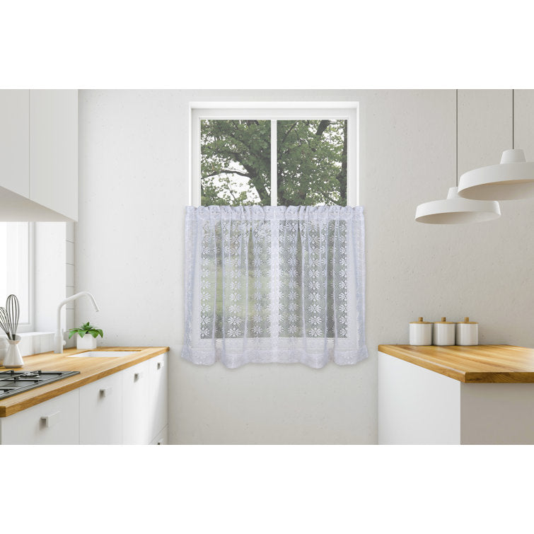 White Doty Floral Tailored 52'' Window Valance