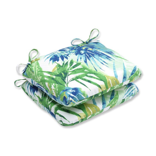 Indoor/ Outdoor Dinning Chair Cushion Floral, Blue and Green 16" X 18"