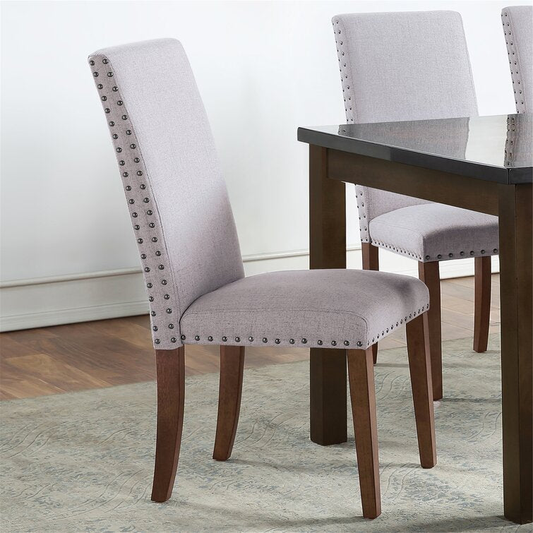 Upholstered Dining Chairs with Copper Nails and Solid Wood Legs (Set of 2)