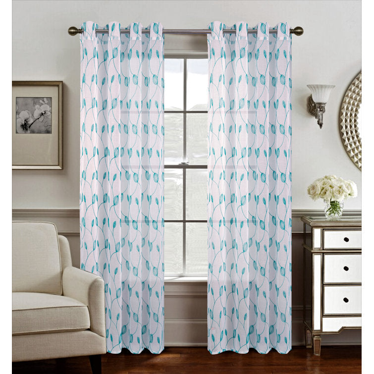 Krista Floral Semi-Sheer Grommet Single Curtain Panel