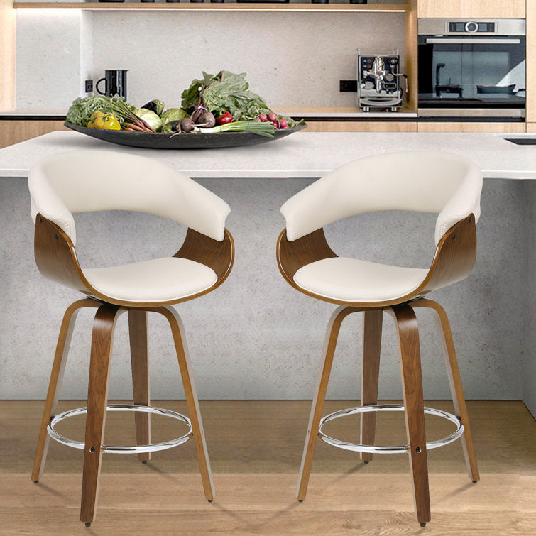Cream Swivel Solid Wood Low Back Bar & Counter Stool (Set Of 2)