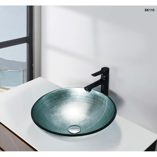 Gray Tempered Glass Handmade Circular Vessel Bathroom Sink